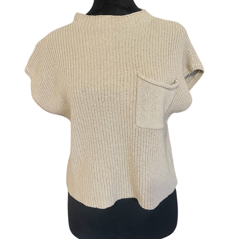 Free People Beige, tan Knit, ribbed Short Sleeve Sweater,cropped, XS, New - Picture 3 of 8